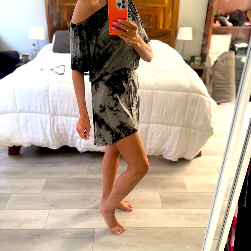 Chaser Black and Gray Tie-Dye Mini Dress